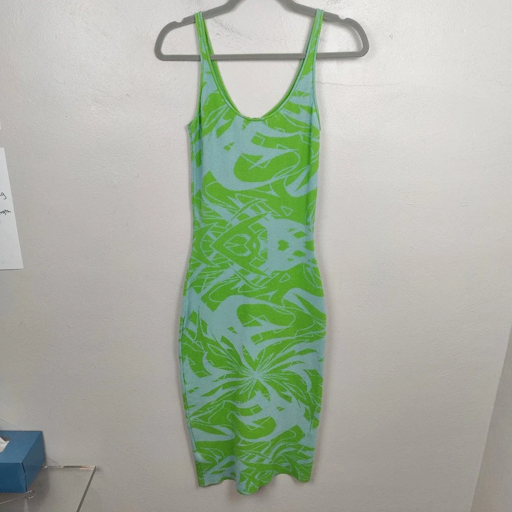 Paloma Wool Scorpia Dress Womens Small Green Blue Splash Print Keyhole Midi - Picture 5 of 11